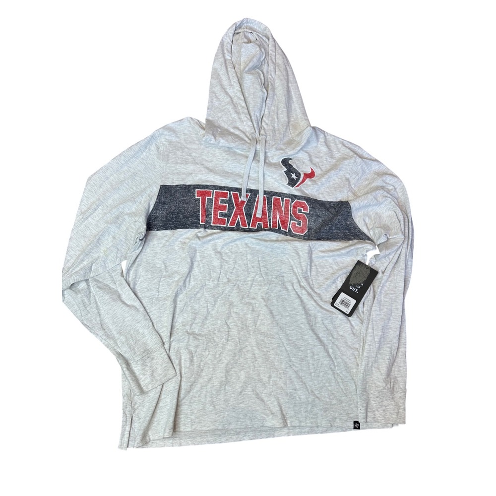 47 Brand Houston Texans Mens XXL Relay Grey Long Sleeve Hooded T-Shirt NWT